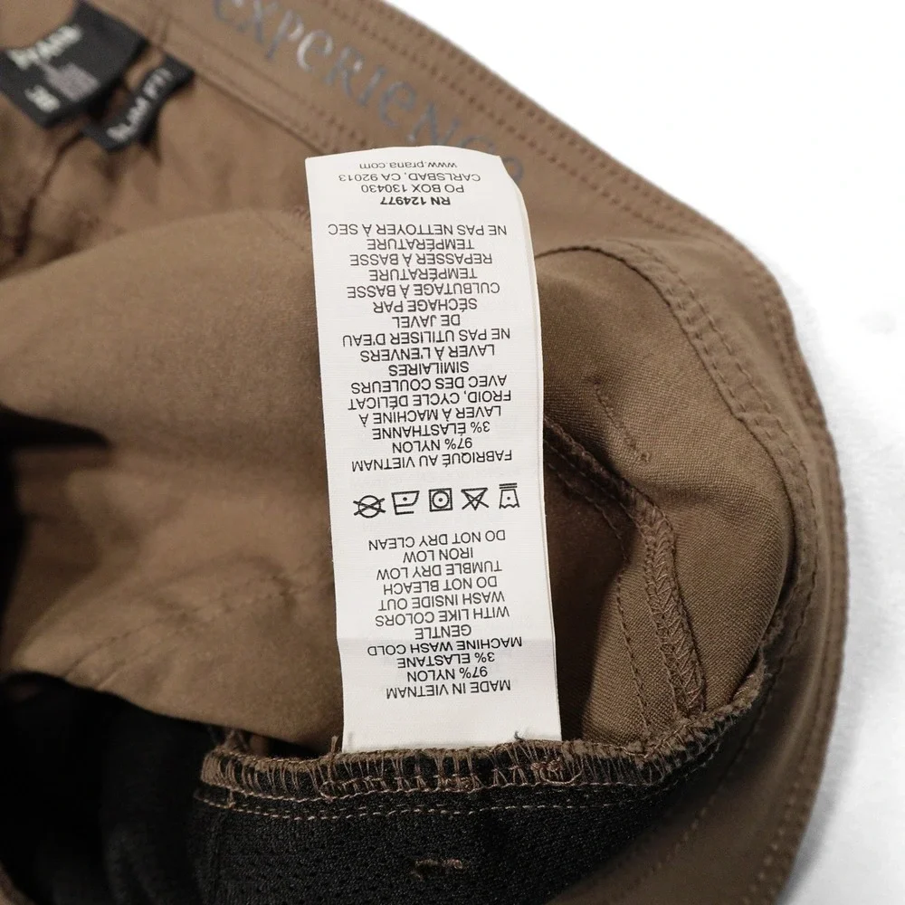 PRANA‎ Men's Size 38x30 Brown Nylon Stretch Slim Fit Brion Outdoor Hiking Pants